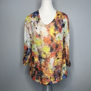 Jess & Jane Women’s Large Colorful Abstract Tunic Top USA Made 3/4 Sleeve Boho